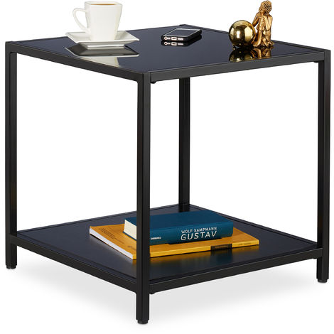   Tavolino, Quadrato, da Divano, Vetro Nero, Metallo & MDF, 50x50x50 cm, Tavolo da Divano, Design Moderno, nero