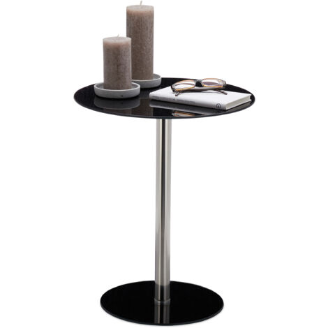 Relaxdays Tavolino Rotondo da Salotto in Vetro e Acciaio Inox, Tavolo da Caffè Salotto, HLP: 53 x 43 x 43 cm, Nero