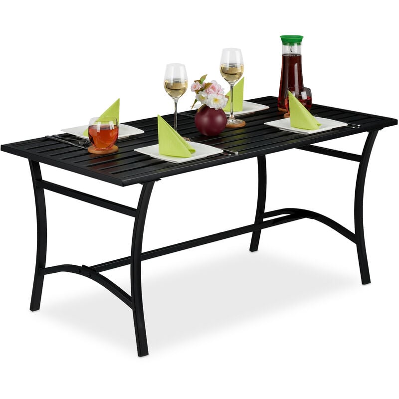 Garden Table, Rectangular, for Outdoors, Patio & Balcony, Sturdy, Metal Furniture, 55.5 x 120 x 60 cm, Black - Relaxdays