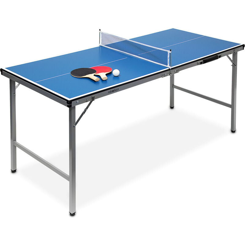 Relaxdays - Tavolo Ping Pong, hlp 71 x 150 x 67 cm, Trasportabile, Rete, Palline, Racchette, Interni, mdf e Metallo, Blu