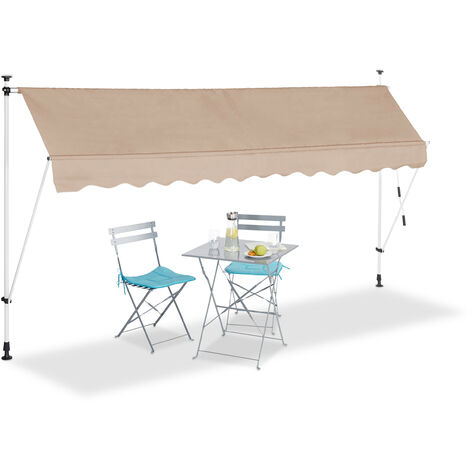 main image of "Relaxdays Telescopic Canopy, Balcony Sunshade, Clamp Awning, No Drilling, Retractable & Adjustable, Width 350 cm, Beige"