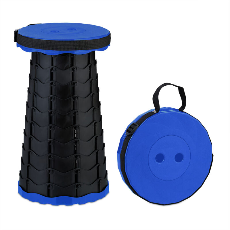 Relaxdays - Telescopic Stool, Foldable, Carrying Strap, Outdoor, Adjustable Camping Chair, 44.5 X 25 X 25 Cm, Blue/black