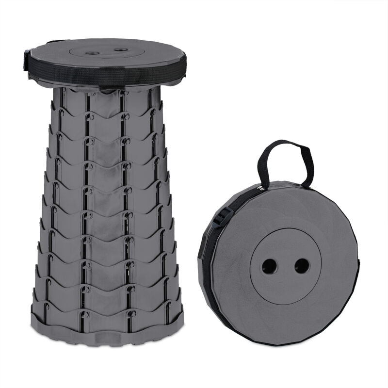 Relaxdays - Telescopic Stool, Foldable, Carrying Strap, Outdoor, Height-adjustable Camping Chair, 44.5 X 25 X 25 Cm, Grey