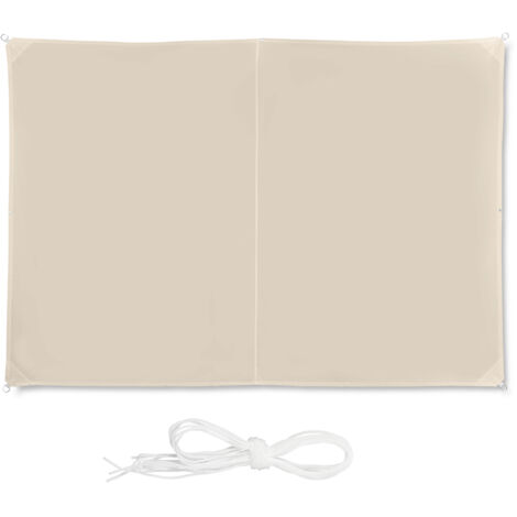 Relaxdays Tenda a Vela Rettangolare, Idrorepellente, Anti UV, Corde di Supporto, Terrazza e Giardino, LxP: 2x3 m, Beige