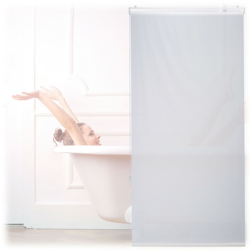 Bathroom Roller Blind, For Shower & Bathtub, Water Repellent, Quick Drying, Ceiling & Window, 80x240cm, White - Relaxdays