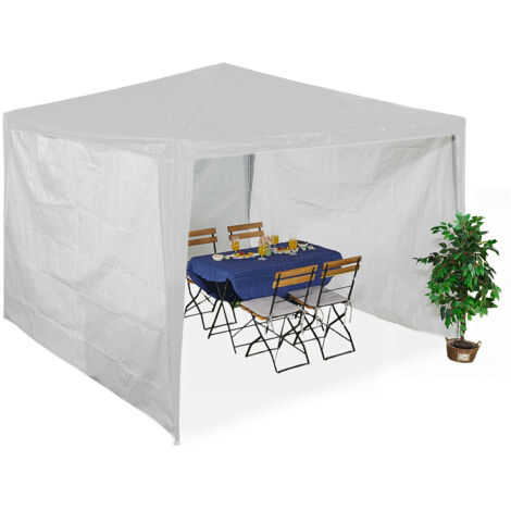 Relaxdays Tende Laterali per Gazebo 2x3 m, Set 3, Pareti in Telo PE Impermeabile, Chiusure a Strappo, Parasole, Bianco