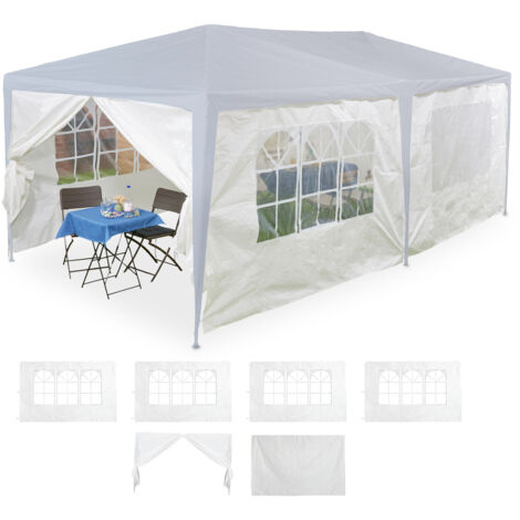 Relaxdays Tende per Gazebo Laterali, Set da 6, Telo Impermeabile in PE, Pareti Impermeabili, 2x3 m, con Finestra, Bianco