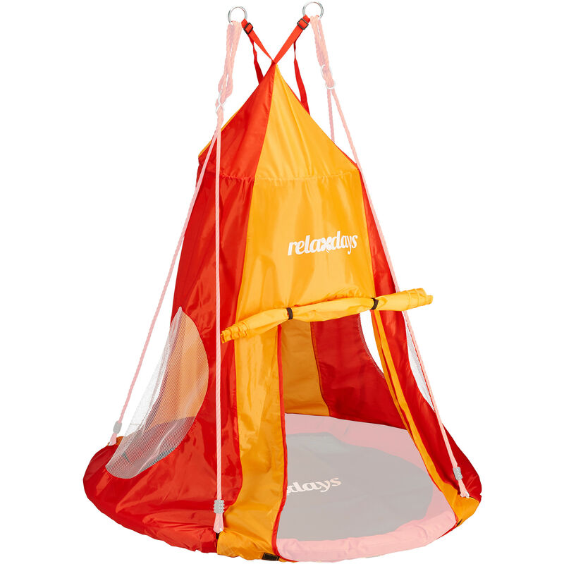 Tente pour balançoire en nid 110 cm accessoire jardin siège rond revêtement, rouge-orange - Relaxdays
