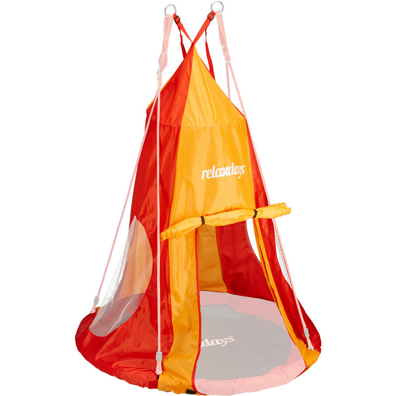 Tente pour balançoire en nid 90 cm accessoire jardin siège rond revêtement, rouge-orange - Relaxdays