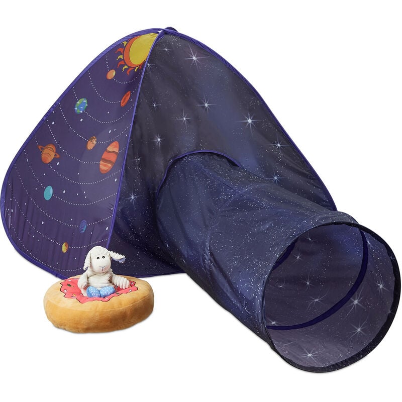 Relaxdays - Tente pour enfants, décorée de planètes, avec tunnel, hlp : 90x170x100 cm, intérieur et extérieur, multicolore