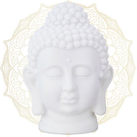 Relaxdays Testa Statua di Buddha, Fugura Decorativa da Giardino, Budda Deco Zen, in Plastica, 17 x 12 x 10 cm, Bianco