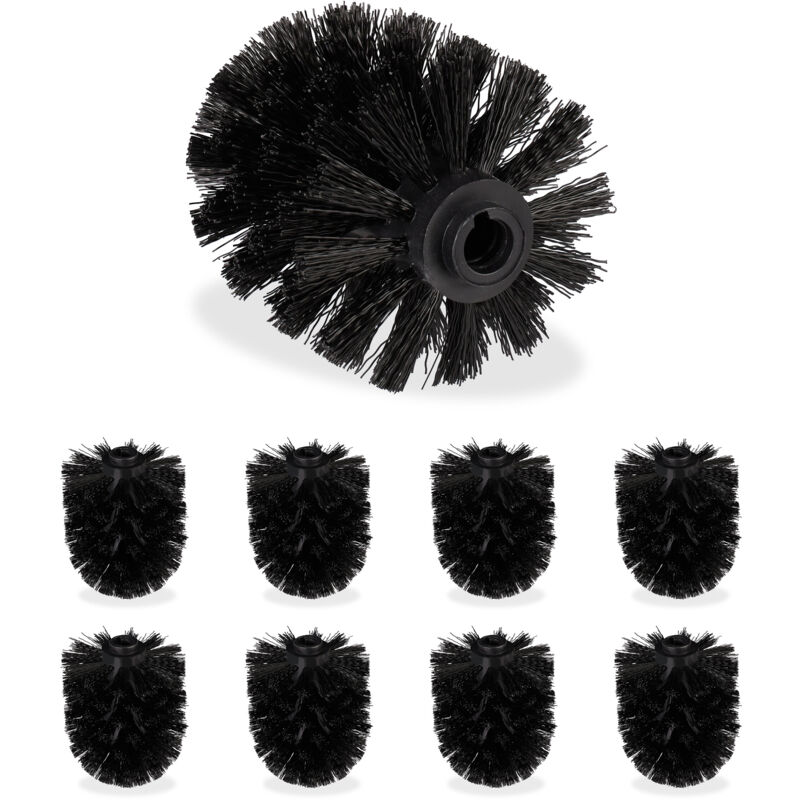 Tête de rechange brosse wc, lot de 9, filetage intérieur 12 mm, Diamètre 8 cm, tête brosse toilettes, noir - Relaxdays