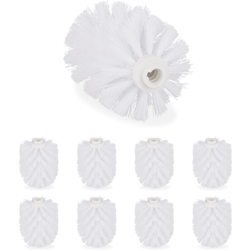 Tête de rechange brosse wc, lot de 9, filetage intérieur 12 mm, Diamètre 8 cm, tête brosse toilettes, blanc - Relaxdays