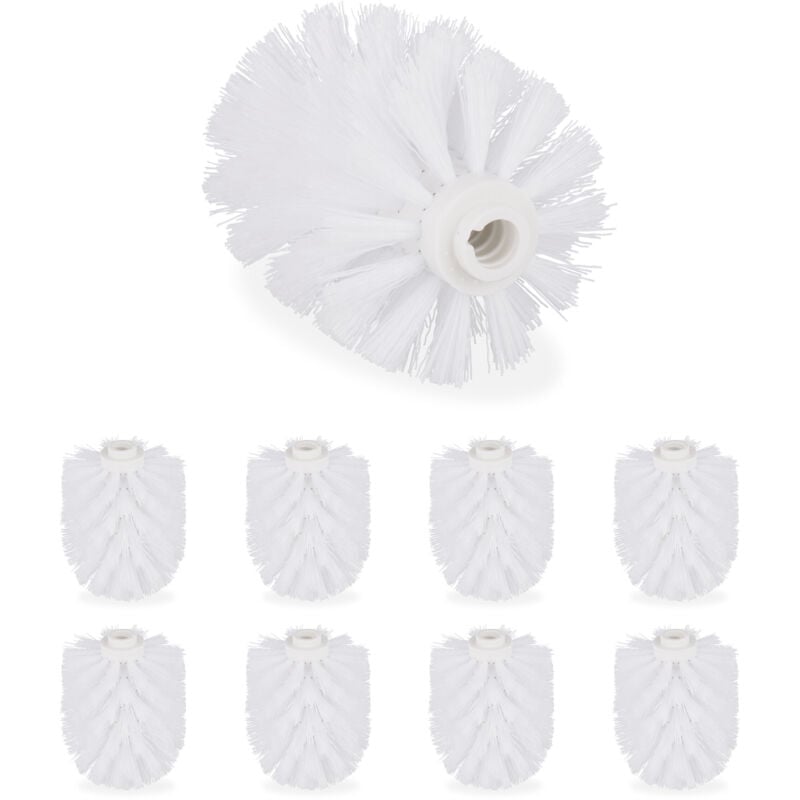 Tête de rechange brosse wc, lot de 18, filetage intérieur 12 mm, diamètre 8 cm, tête brosse toilettes, blanc
