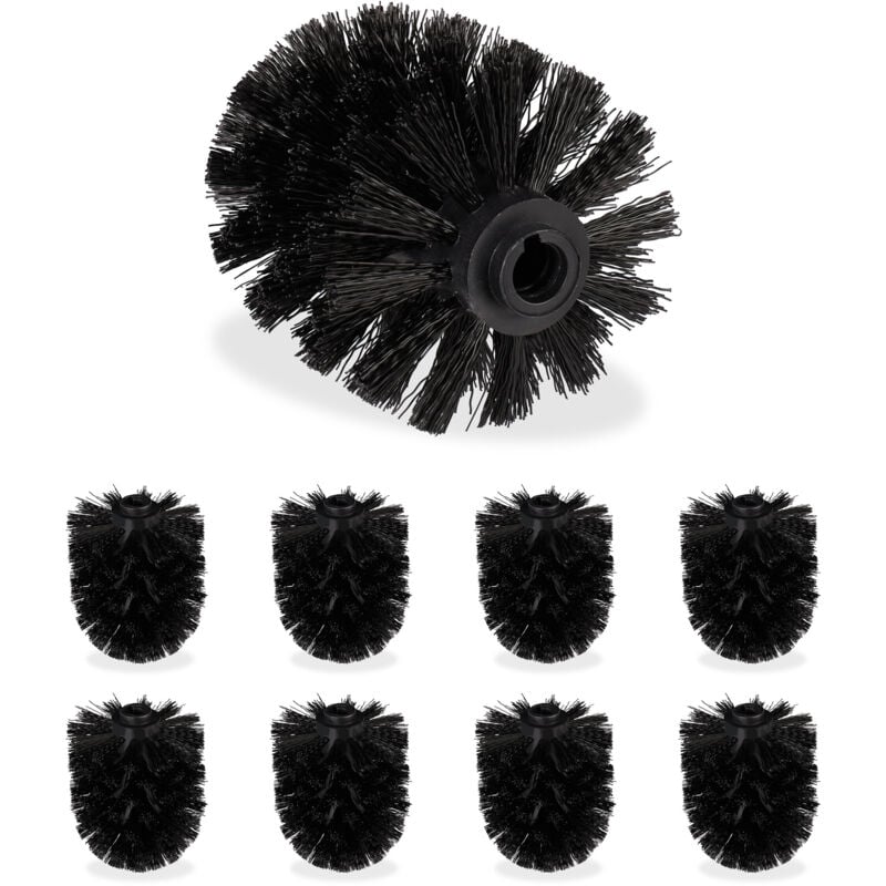 Tête de rechange brosse WC, lot de 18, filetage intérieur 12 mm, diamètre 8 cm, tête brosse toilettes, noir