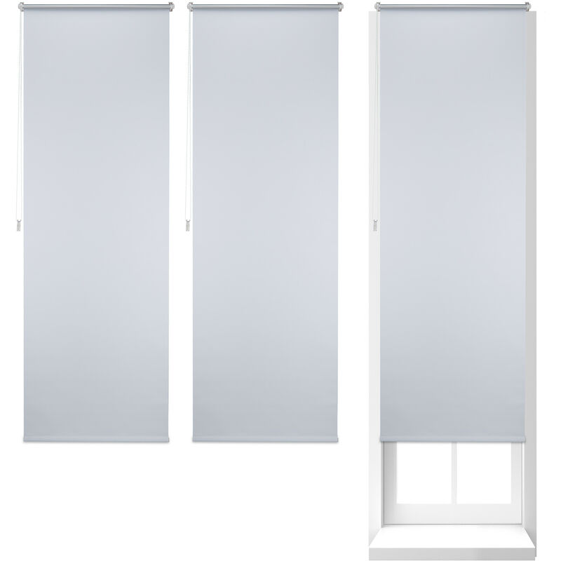 Set Of 3 Relaxdays Thermal Blackout Blinds, Heat Protection, Side-pull Roller Shades, No Drilling, 70x210cm, White