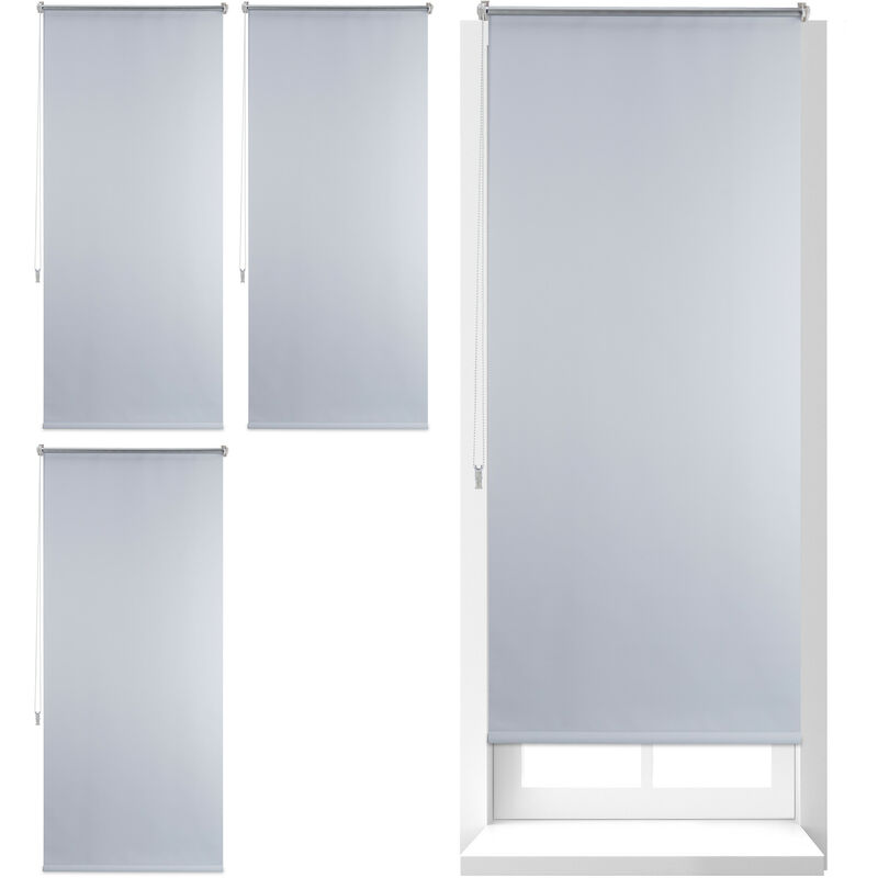 Set Of 4 Relaxdays Thermal Blackout Blinds, Heat Protection, Side-pull Roller Shades, No Drilling, 70x160cm, White