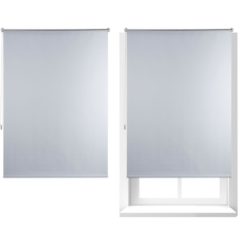 Set Of 2 Relaxdays Thermal Blackout Blinds, Heat Protection, Side-pull Roller Shades, No Drilling, 110x160cm, White
