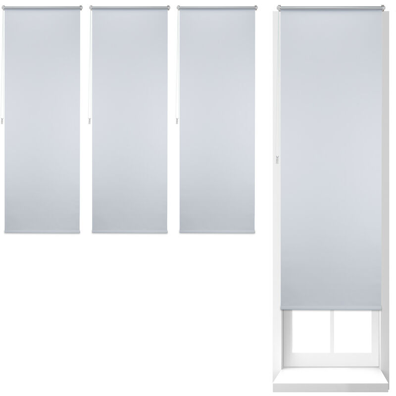 Set Of 4 Relaxdays Thermal Blackout Blinds, Heat Protection, Side-pull Roller Shades, No Drilling, 70x210cm, White