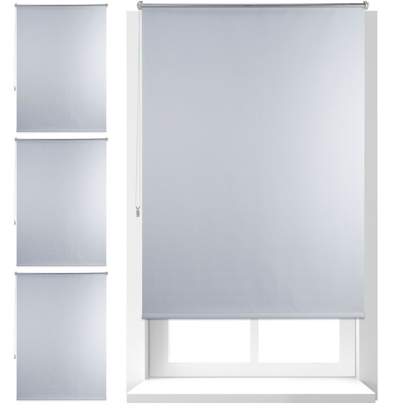 Set Of 4 Relaxdays Thermal Blackout Blinds, Heat Protection, Side-pull Roller Shades, No Drilling, 110x160cm, White