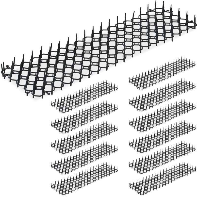 Relaxdays 24 X Spiky Mat, Marten And Cat Deterrent, Protection For Flower Beds And Plants, Plastic, Black Thorn Mesh