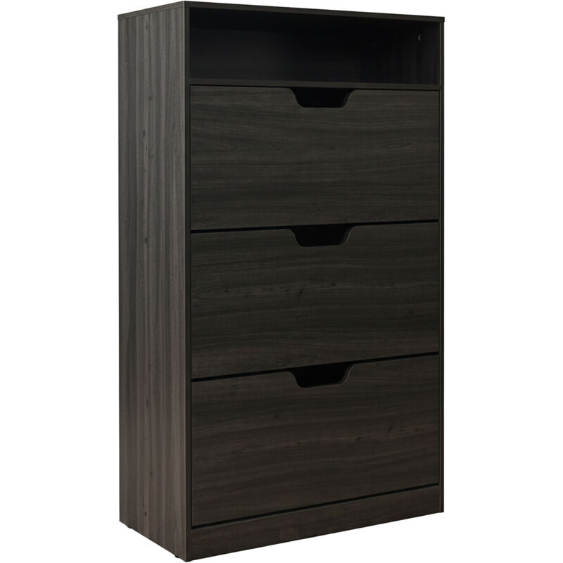 Relaxdays Shoe Cabinet With Shelf, Hwd 140x80x24 Cm, For 18 Pairs, 3 Tilt Doors, Slim Hallway, Wood Effect, Grey