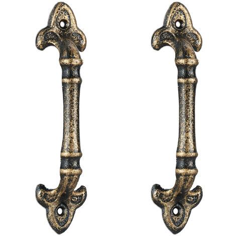 Relaxdays Tiradores de Muebles Antiguos, 2 Manijas Puertas Armarios y Cajones, Hierro Fundido, 20cm, Bronce