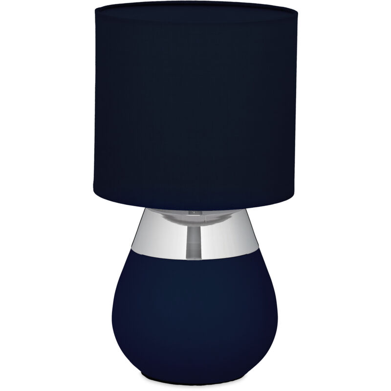Tischlampe, Metallfuß, Stoffschirm, E14, Hxd, 32 X 18 Cm, Nachttischlampe Mit Kabel, Schlafzimmer, Blau/silber - Relaxdays