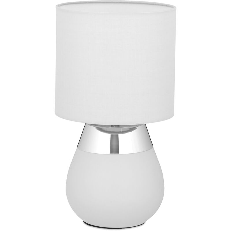 Tischlampe, Metallfuß, Stoffschirm, E14, Hxd, 32 X 18 Cm, Nachttischlampe Mit Kabel, Schlafzimmer, Grau/silber - Relaxdays