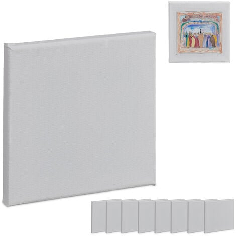 Relaxdays toiles à peindre carrées, lot de 10, toiles de peinture, 15 x 15 cm, pour acrylique et aquarelle, blanches
