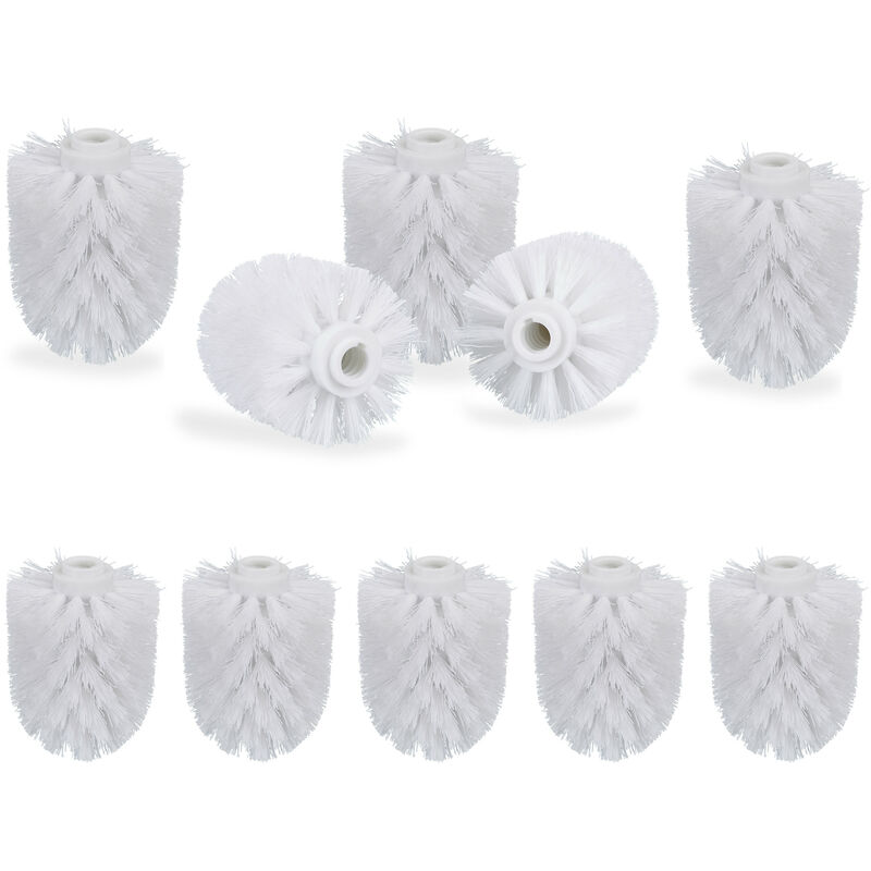 Set Of 10 Relaxdays Toilet Brush Heads, Loose Toilet Brushes, 12 Mm Threads, Replacement Heads, Diameter 7 Cm, White