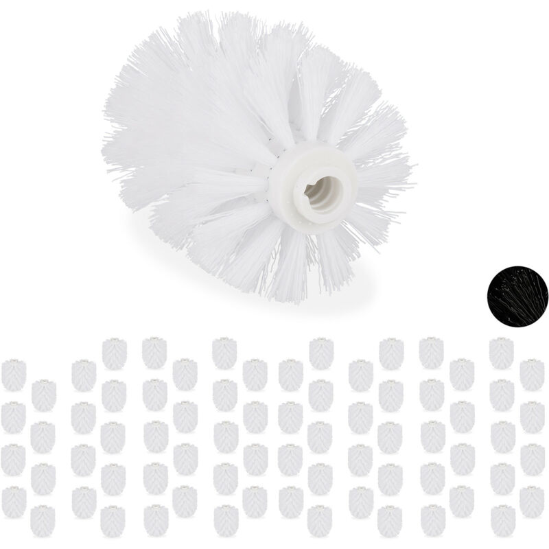 Set of 72 Relaxdays Toilet Brush Replacement Heads, Pack Of WC Brushes, Plastic, 12 mm Thread, D: 7 cm, White