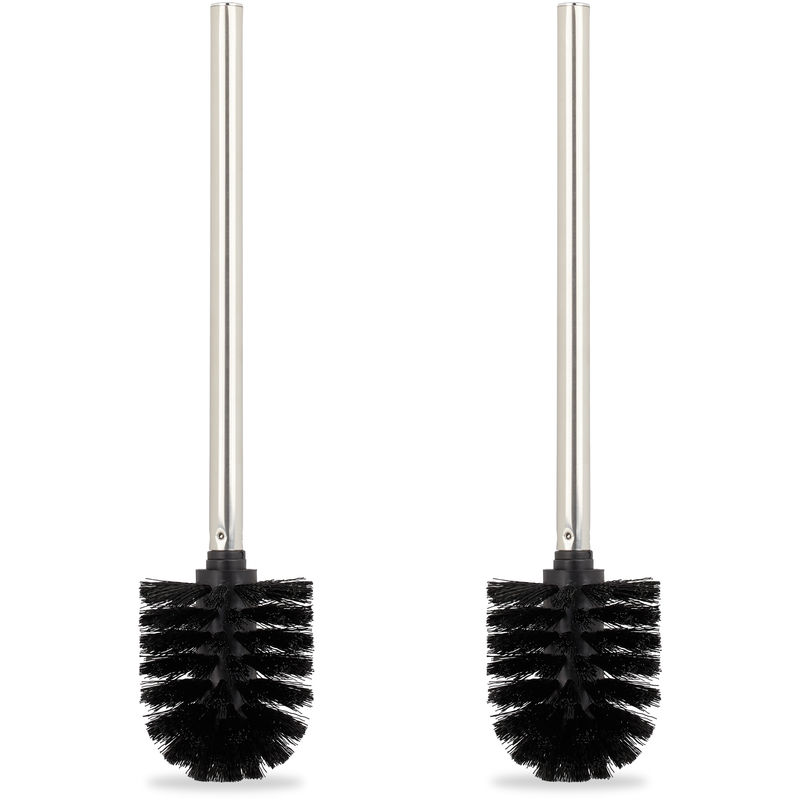 Toilet Brush, Set of 2, Loo Brushes, wc, Removable Head, Bristles, No Holder Included Black 36 x 8 cm, Black - Relaxdays
