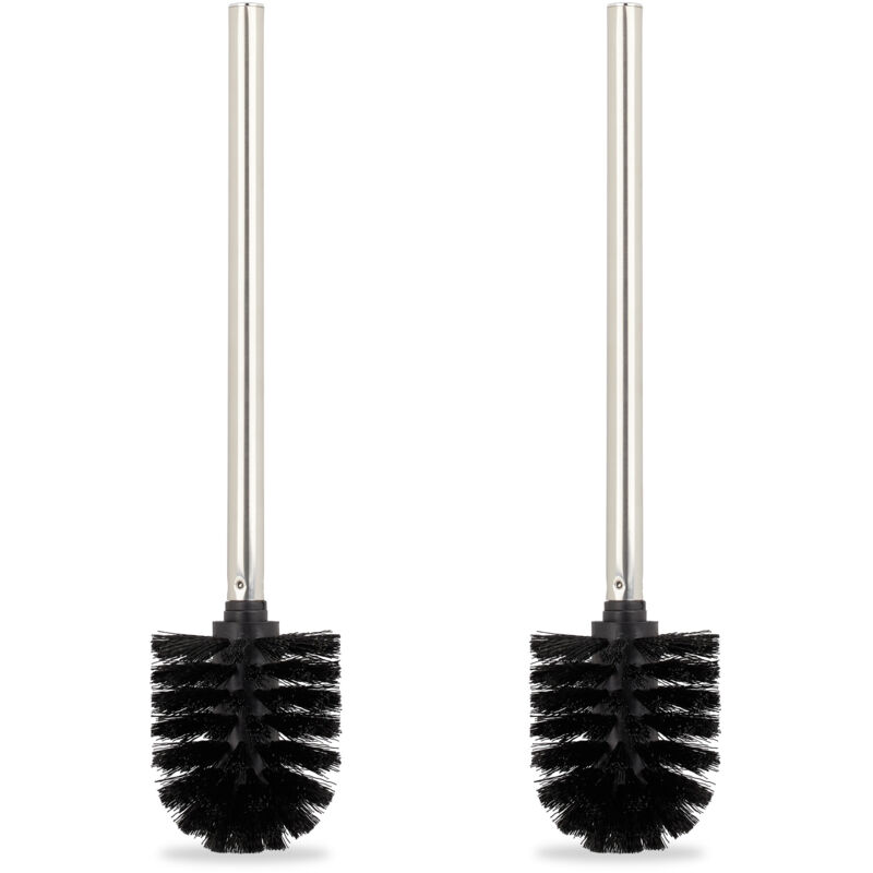 Toilet Brush, Set of 4, Loo Brushes, wc, Removable Head, Bristles, No Holder Included Black 36 x 8 cm, Black - Relaxdays