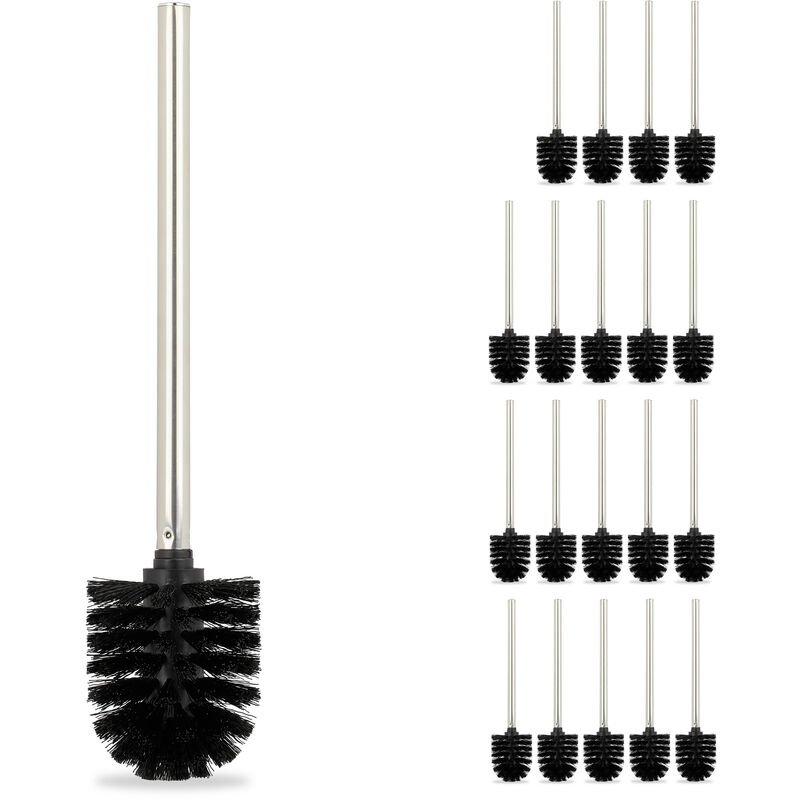 Relaxdays Toilet Brush, Set of 20, Loo Brushes, WC, Removable Head, Bristles, No Holder Included Black 36 x 8 cm, Black