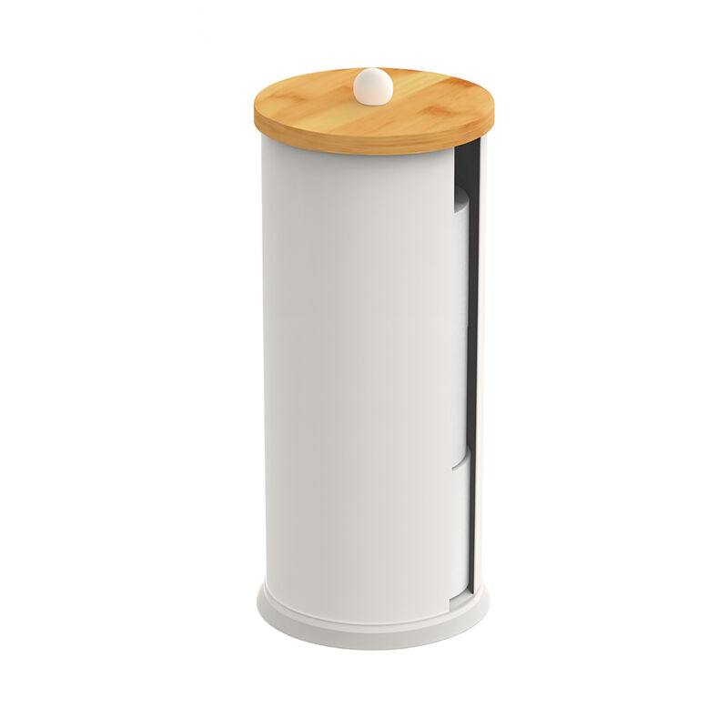 Relaxdays Toilet Paper Holder, Stores 3 Rolls, Hxd, 49 X 14.5 Cm, Metal, Bamboo, White/natural