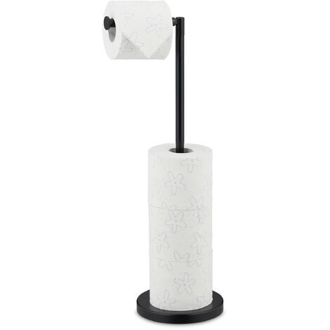 Relaxdays Toilet Paper Holder, Storage for 4 Spare Rolls, Adjustable, Free-standing, HxWxD: 57 x 21.5 x 16.5 cm, Black