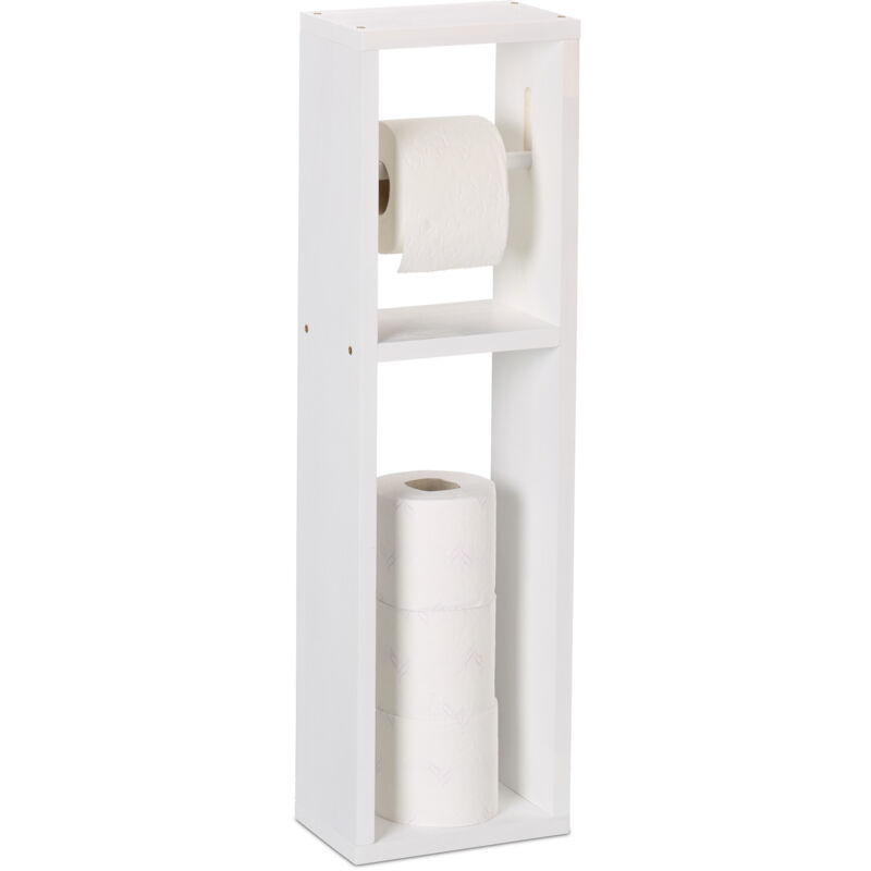 Toilet Paper Holder, Wall-mounted Or Freestanding, Walnut, Spare Roll Stand, Hxwxd, 70 X 20 X 13 Cm, White - Relaxdays