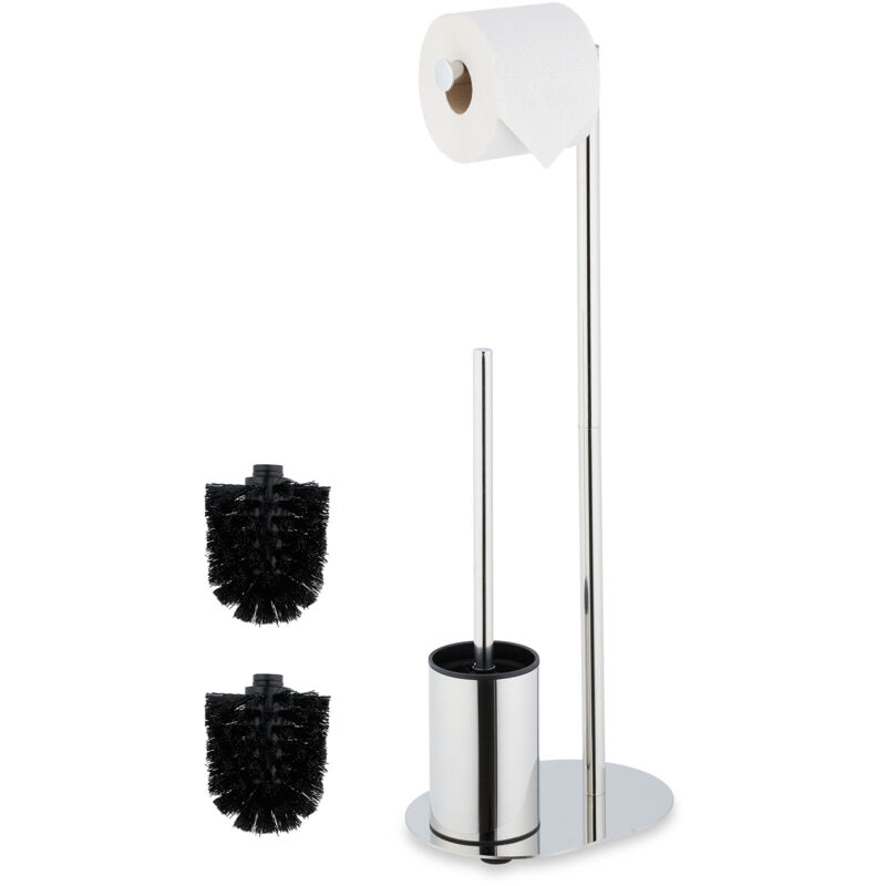 Relaxdays - Toilet Roll Holder And Brush Set, Metal, Hxwxd 63 X 23 X 17 Cm, Freestanding Bathroom Paper Stand, Silver