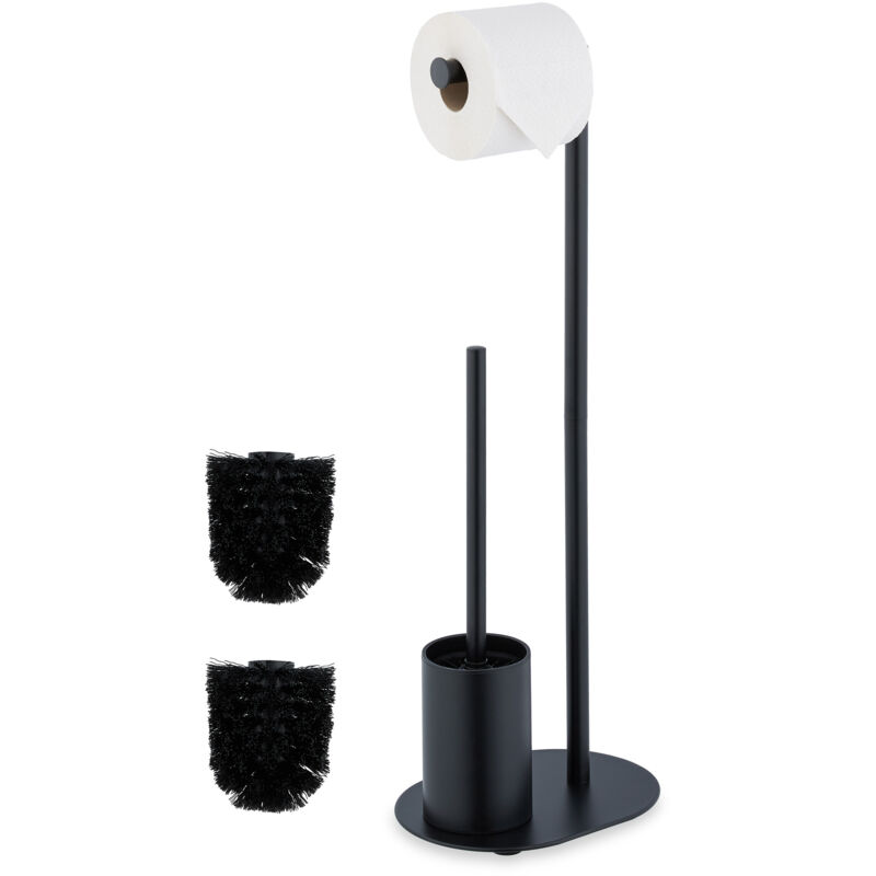 Relaxdays - Toilet Roll Holder And Brush Set, Metal, Hxwxd 63 X 23 X 17 Cm, Freestanding Bathroom Paper Stand, Black