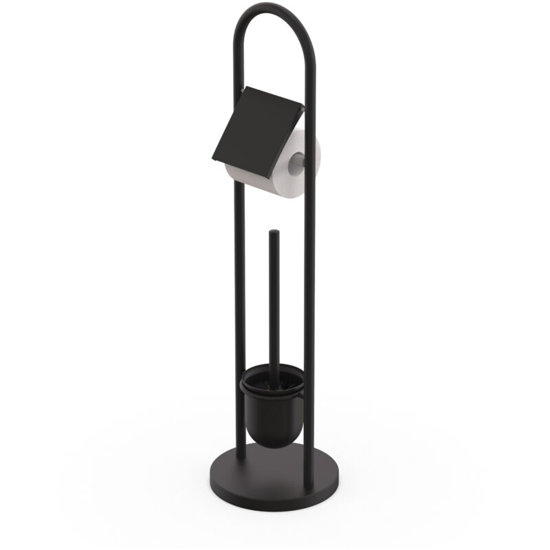 Relaxdays Bathroom Set, Stainless Steel, Hxd, 79 X 22 Cm, Freestanding Toilet Paper Holder, Toilet Brush And Holder