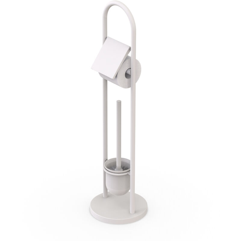 Relaxdays Toilet Set, Stainless Steel, Hxd, 79 X 22 Cm, Freestanding Toilet Paper Holder, Toilet Brush, White.