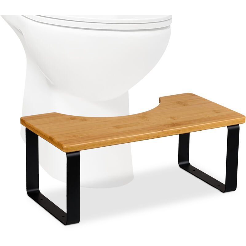 Relaxdays Toilet Stool, Bathroom Step For Adults, Bamboo, 18x44.5x23 Cm, Healthy Squatting Position, Natural/black