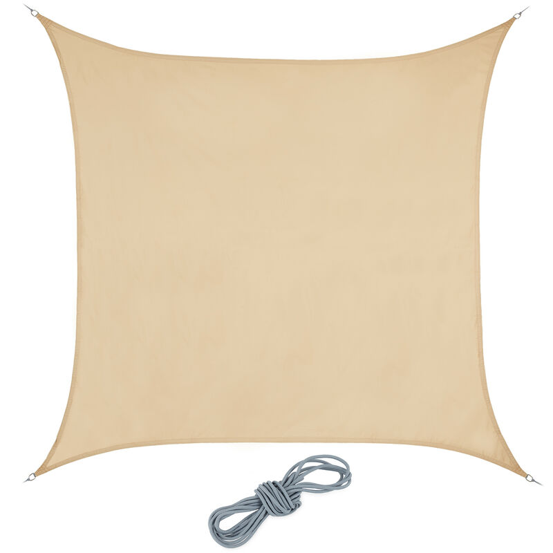 Voile d'ombrage, imperméable, concave et carrée en tissu pes, avec tendeurs, 2 x 2 m, sable - Relaxdays
