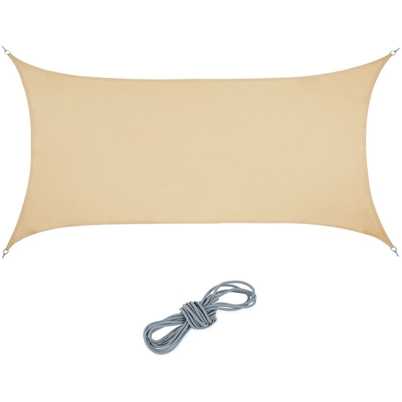 Voile d'ombrage, imperméable, concave et rectangulaire en tissu pes, avec tendeurs, 2 x 4 m, sable - Relaxdays