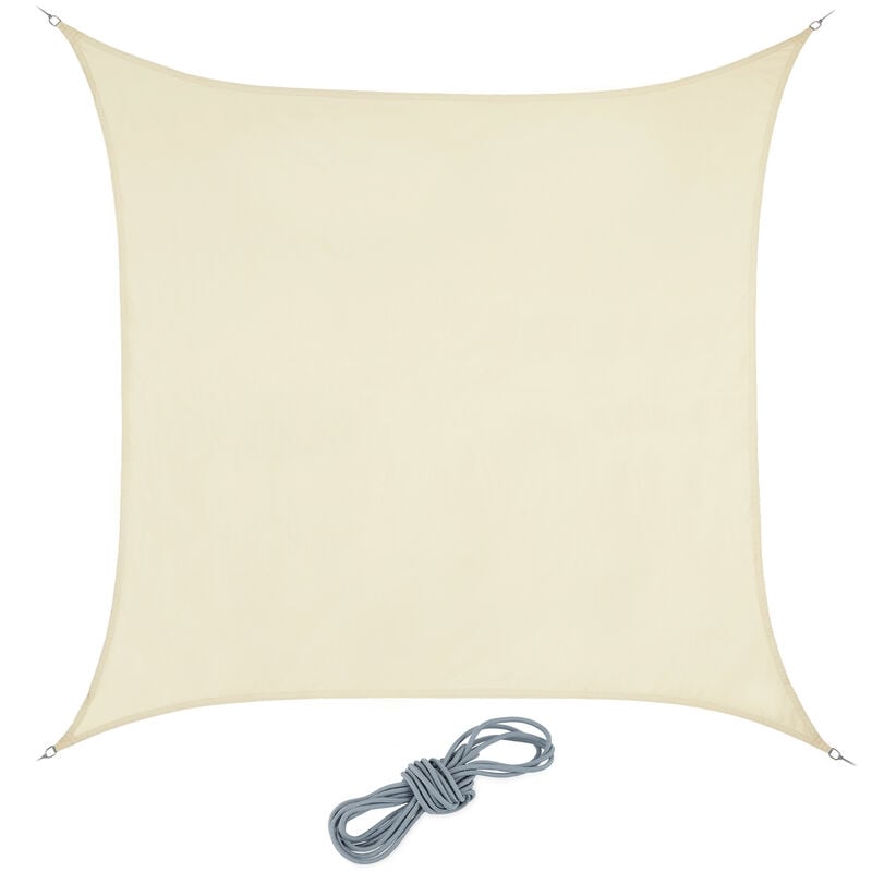 Voile d'ombrage, carrée, concave, pes, imperméable, toile soleil avec tendeurs, 2 x 2 m, beige - Relaxdays