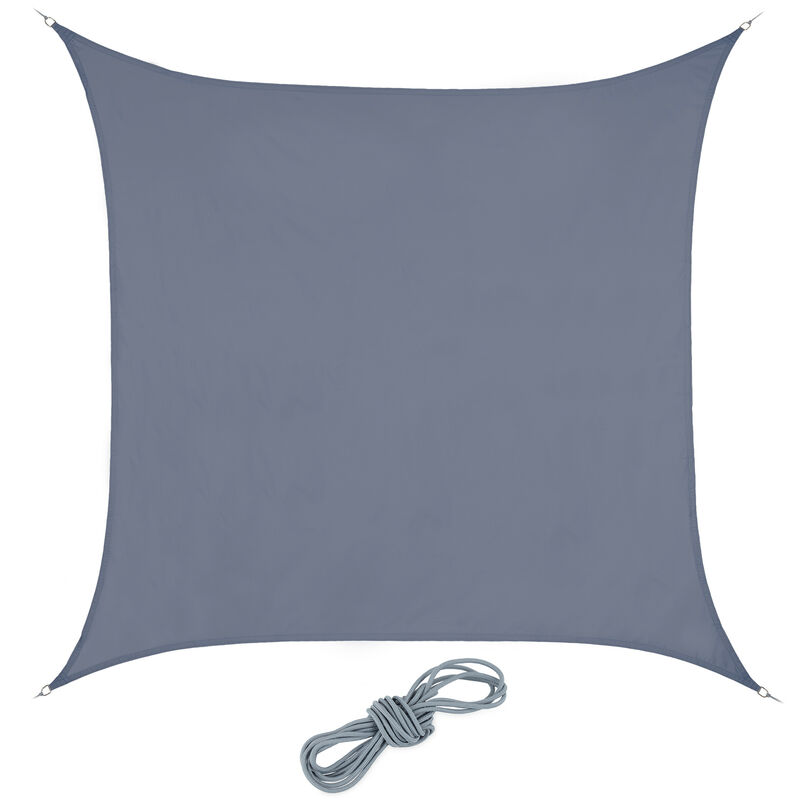 Voile d'ombrage carrée, 2 x 2 m, imperméable, concave, toile soleil avec tendeurs, gris clair - Relaxdays