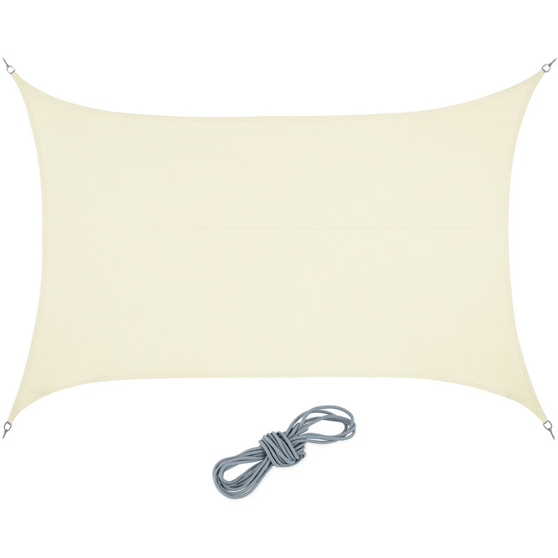 Relaxdays - Voile d'ombrage rectangulaire, 4 x 6 m, pes, imperméable, concave, toile soleil et tendeur, crème