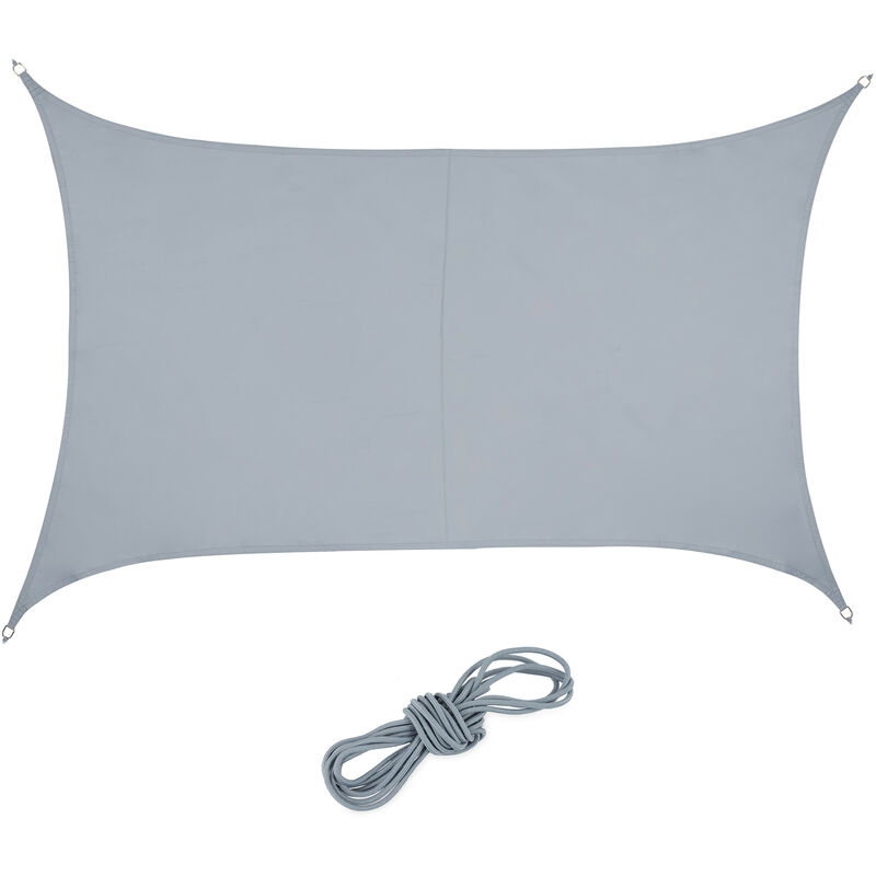 Voile d'ombrage, 3 x 4 m, imperméable, concave et rectangulaire en tissu pes, avec cordes, gris clair - Relaxdays