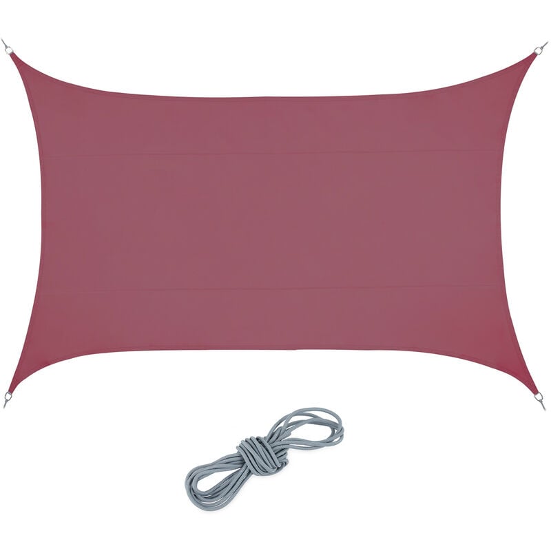 Relaxdays - Voile d'ombrage, imperméable, concave et rectangulaire en tissu pes, avec tendeurs, 5 x 7 m, bordeaux